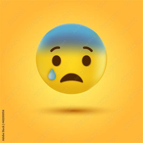 3d Crying Face Emoji With Tear Drop Sadness Emoticon With Blue Tear