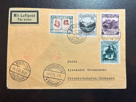 Liechtenstein Lz Graf Zeppelin Polar Flight Cover Vaduz To