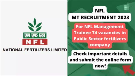 NFL MT Recruitment 2023 For NFL Management Trainee 74 Vacancies In