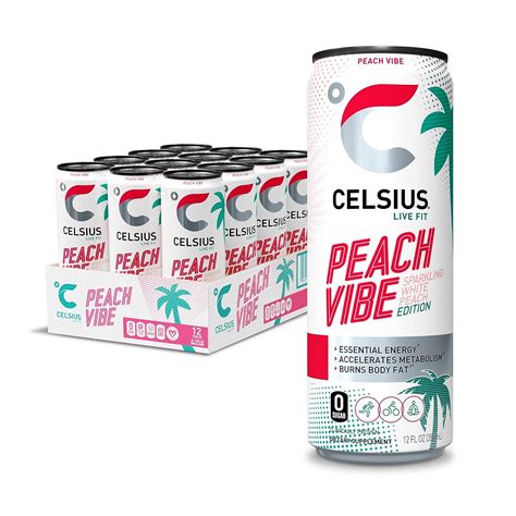 Buy CELSIUS Essential Energy Drink 12 Fl Oz Sparkling Peach Vibe Pack