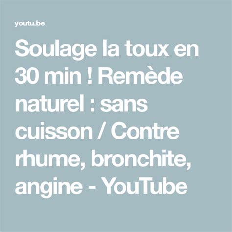 Soulage la toux en 30 min Remède naturel sans cuisson Contre