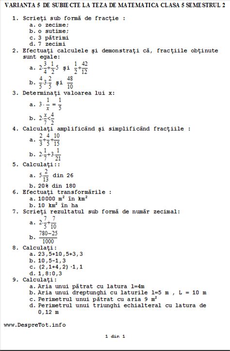 Teza Matematica Clasa 5 Sem 2 Varianta 5