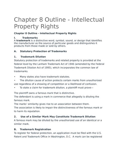 Chapter 8 Outline Intellectual Property Rights Trademarks A