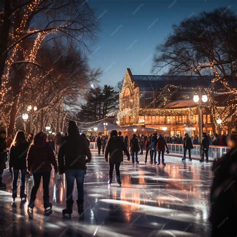 Premium Photo | An outdoor ice rink filled with people skating ...