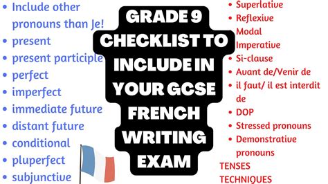 Grade 9 Checklist To Include In Your Gcse French Writing Exam Youtube