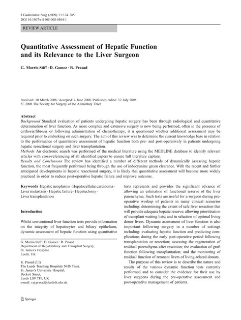 Pdf Quantitative Assessment Of Hepatic Function And Its Relevance To