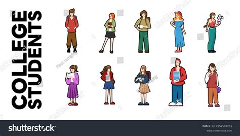 College Student Vector Set Collection Graphic Stock Vector Royalty