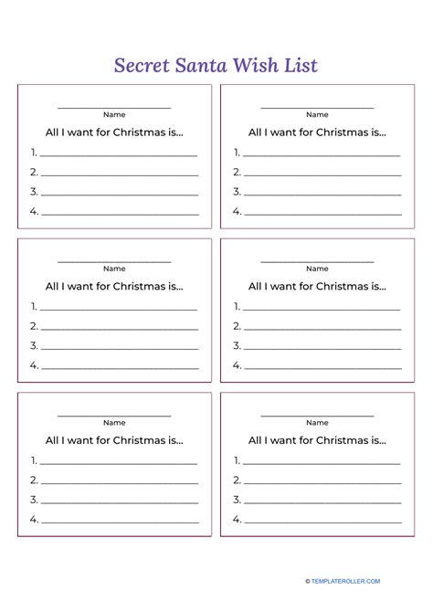 Secret Santa Wish List Template Violet And Black Download Printable