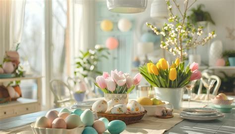 Premium Photo Interior Of Dining Room With Table Served For Easter