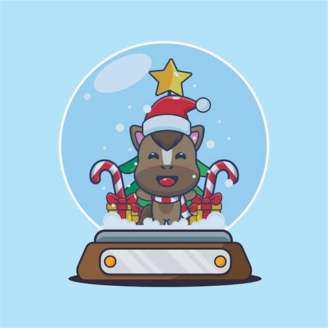 Premium Vector | Cute horse in snow globe. cute christmas cartoon ...