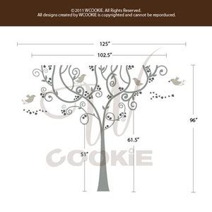 Artistic Swirly Tree With Birds Nursery Wall Decal Etsy