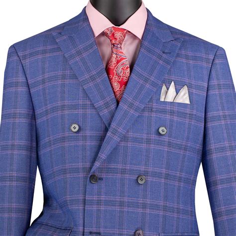 Vinci Men S Blue Glen Plaid Double Breasted Modern Fit Suit New Fh Menswear