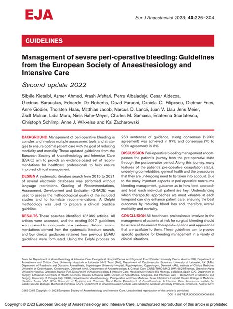 PDF Management Of Severe Peri Operative Bleeding Guidelines From The