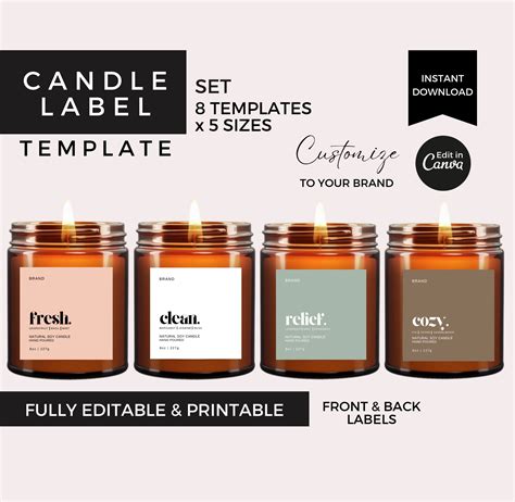 Editable Candle Label Template Canva, Modern Candle Labels Printable, Candle Jar Label Stickers ...