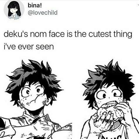 Two Anime Characters With The Caption That Says Dekus Non Face Is The