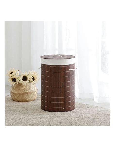 Sherwood Home Round Folding Bamboo Laundry Basket Hamper With Lid