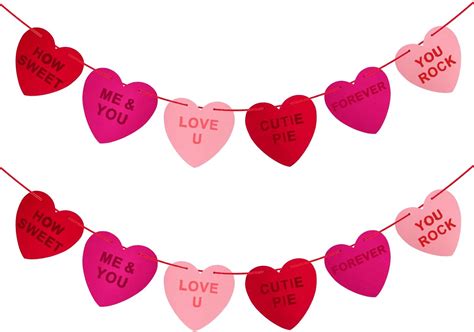 2 Strings Felt Heart Garland Banner Romantic Red Pink