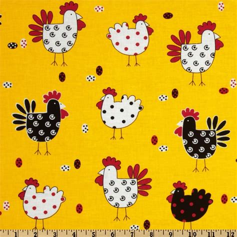 Tossed Roosters Yellow Chicken Art Crafts Novelty Fabric