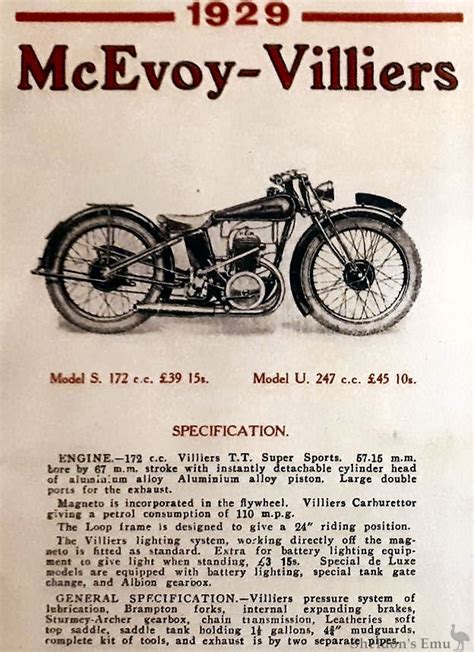 McEvoy Villiers 1929 Models S And U