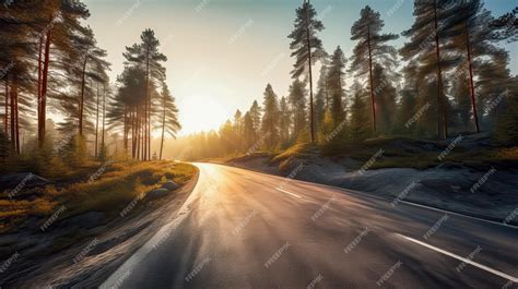 Premium AI Image | A road with a sunset in the background