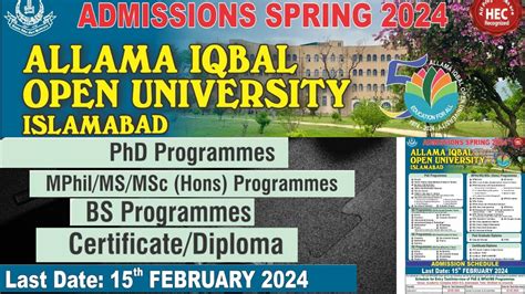 Allama Iqbal Open University Spring Admission Open 2024 Aiou