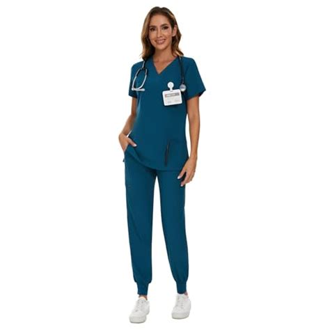 Cozyfit Scrubs For Women Set Stretch V Neck Scrub Top And Jogger Pant