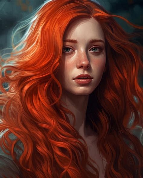 Premium AI Image A Girl With Red Hair And Blue Eyes Is Shown With A