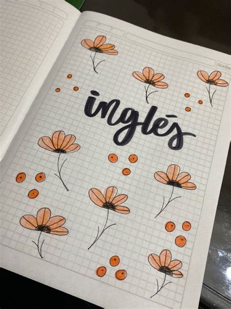 Stylish English Notebook Cover With Orange Flowers