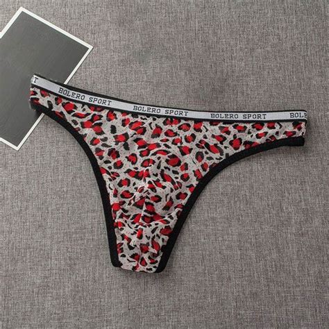Mens Leopard Bikini Thong Underwear Low Rise Briefs G String Stretchy