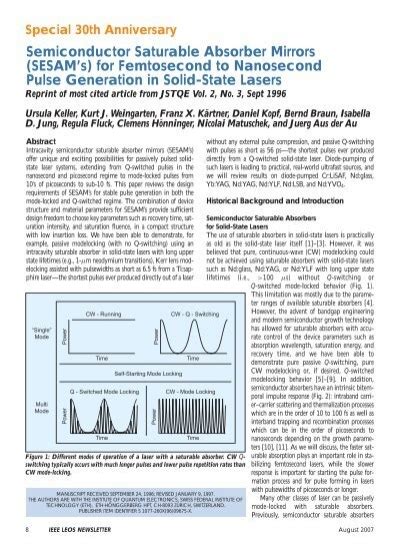 Semiconductor Saturable Absorber Mirrors SESAM S For