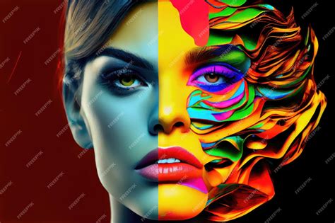 Premium Ai Image Bright And Bold Face Collage With Contrasting Colors