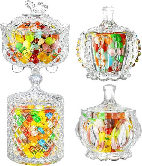 Inftyle Glass Candy Dish With Lid 1pcs 20oz Large Crystal Glass Candy Jar Jewelry