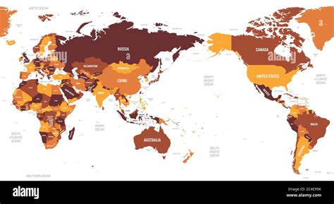 Weltkarte Asien Australien Und Pazifik Zentriert Braun Orange