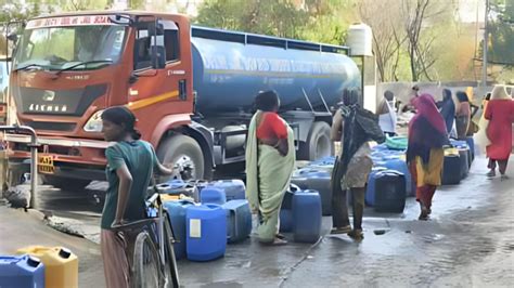 Water Crisis In Delhi Long Queues Seen At Tankers Across Streets