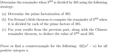 Solved Determine The Remainder When 3302 Is Divided By 385