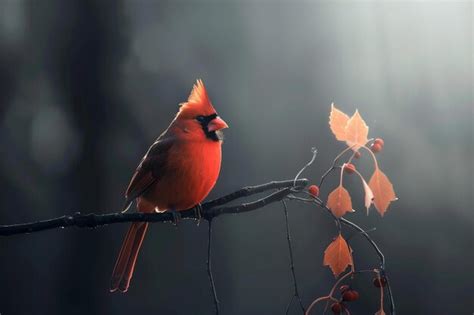 Red Cardinal Bird On Branch Premium AI Generated Image