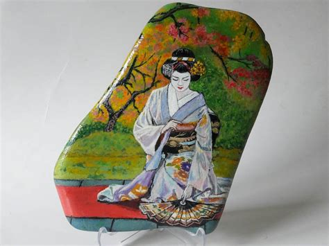 Acrylic Stone Painting of a Japanese Woman With Traditional - Etsy