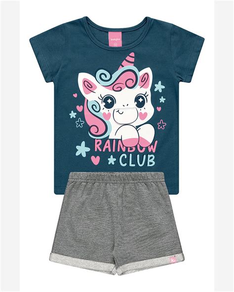 Riachuelo Conjunto Infantil Menina Rainbow Club Azul Kamylus