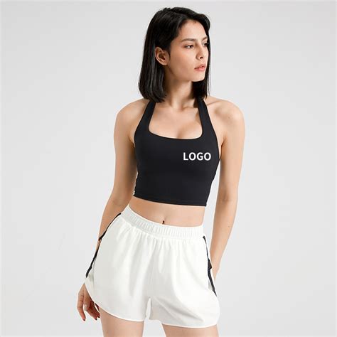 F Newest Sexy Naked Feeling Sports Bra Halter Neck Open Back Workout Padded Crop Tops