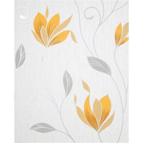 Fine Decor Synergy Yellow Floral Wallpaper Sample M1717SAM - The Home Depot