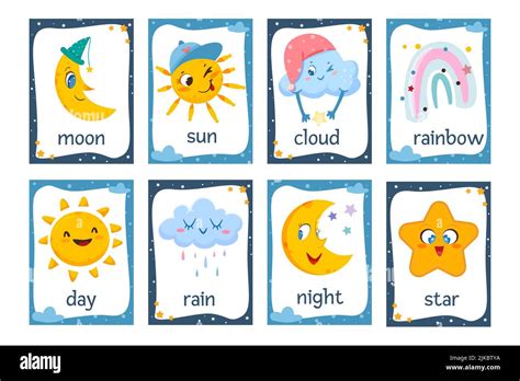 Weather Flash Cards Set Printable Flashcard Collection With Cute Sun