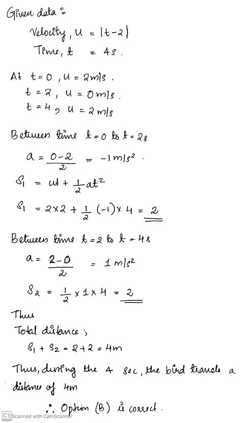 A Bird Flies 4 Sec With A Speed Of T 2 M S In A Straight Line Where T