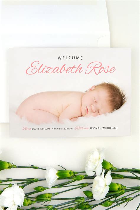 New Baby Girl Birth Announcement Card Newborn Announcement