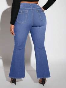 SHEIN SXY Plus Size Washed Flared Jeans SHEIN UK