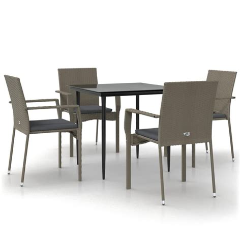 Mobilier à d ner de jardin et coussins 5 pcs noir et gris Leroy Merlin