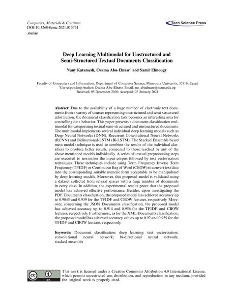 Pdf Deep Learning Multimodal For Unstructured And Semi Structured