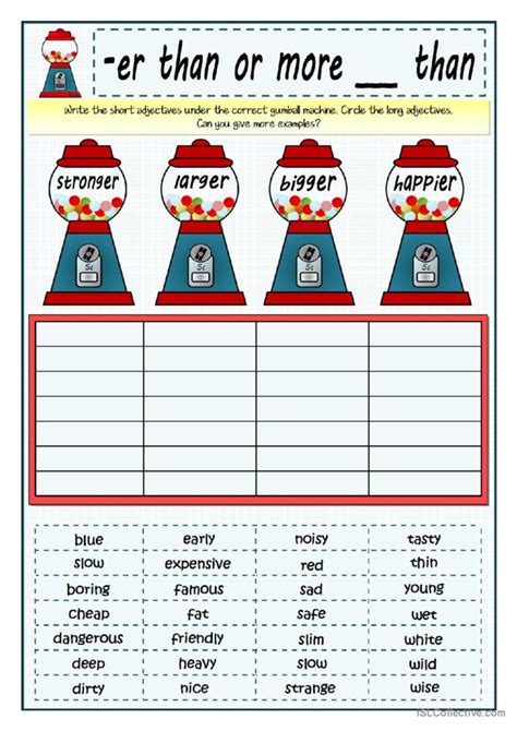 Comparative Adjectives Chart General Español Ele Hojas De Trabajo Pdf And Doc