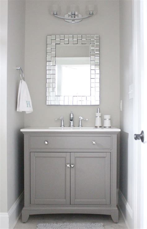 Grey And White Bathroom With Mirror Paint Color Repose Gray By