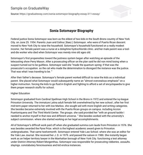 ⇉Sonia Sotomayor Biography Essay Example | GraduateWay