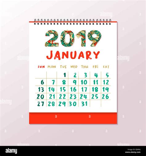 2019 Desk Calendar. Vector Horizontal a4 White Printable Template ...